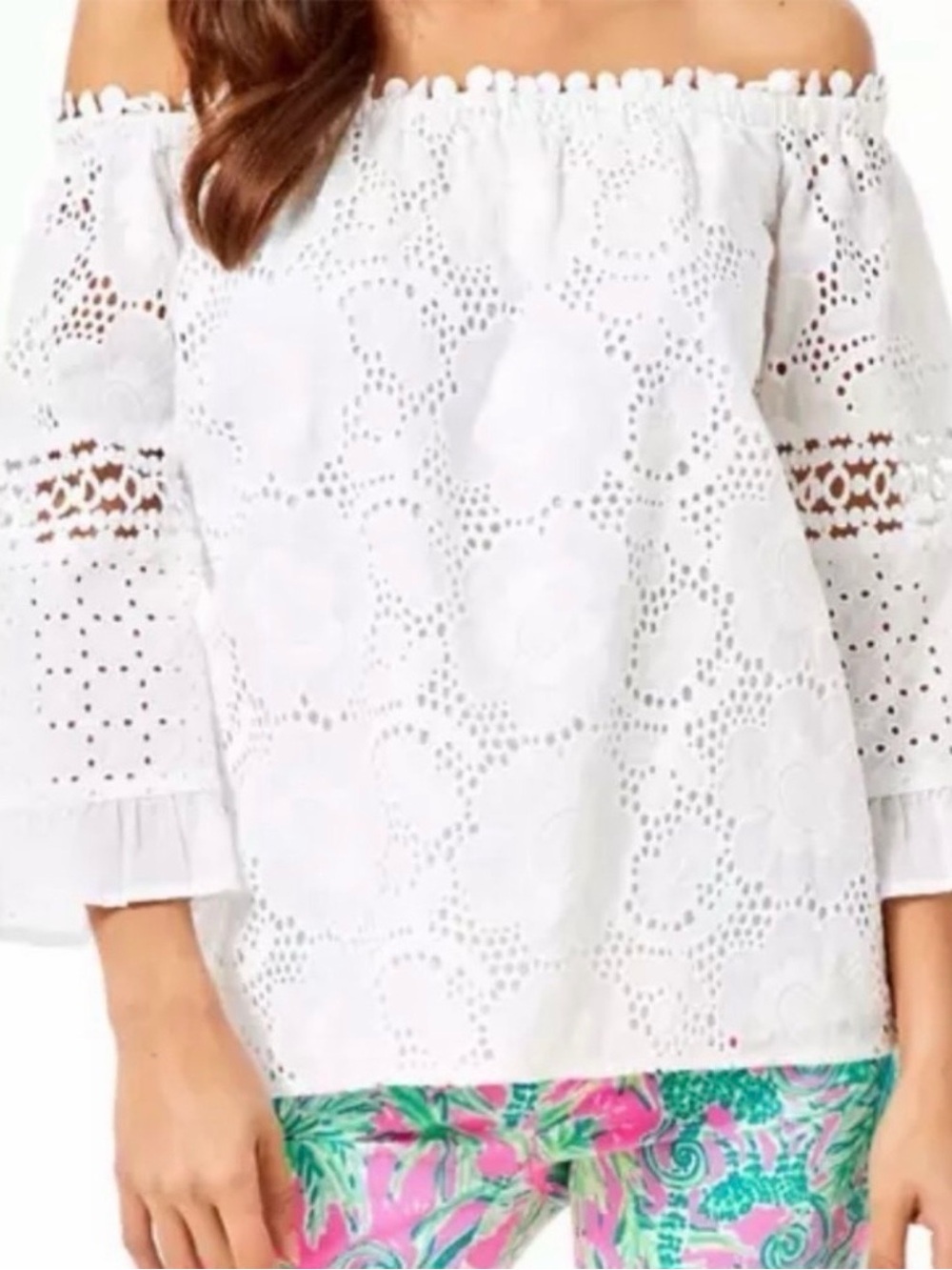 Lilly Pulitzer Laurenne Top Off Shoulder Eyelet Medium